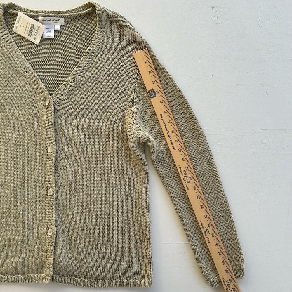 Coldwater Creek Tape Yarn Cardigan Sage Green V-neck Button Up Women’s Large NWT - Picture 3 of 10